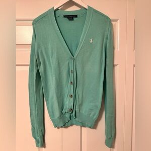 Ralph Lauren Sport Vintage Cotton Cardigan in Light Teal. Size medium.